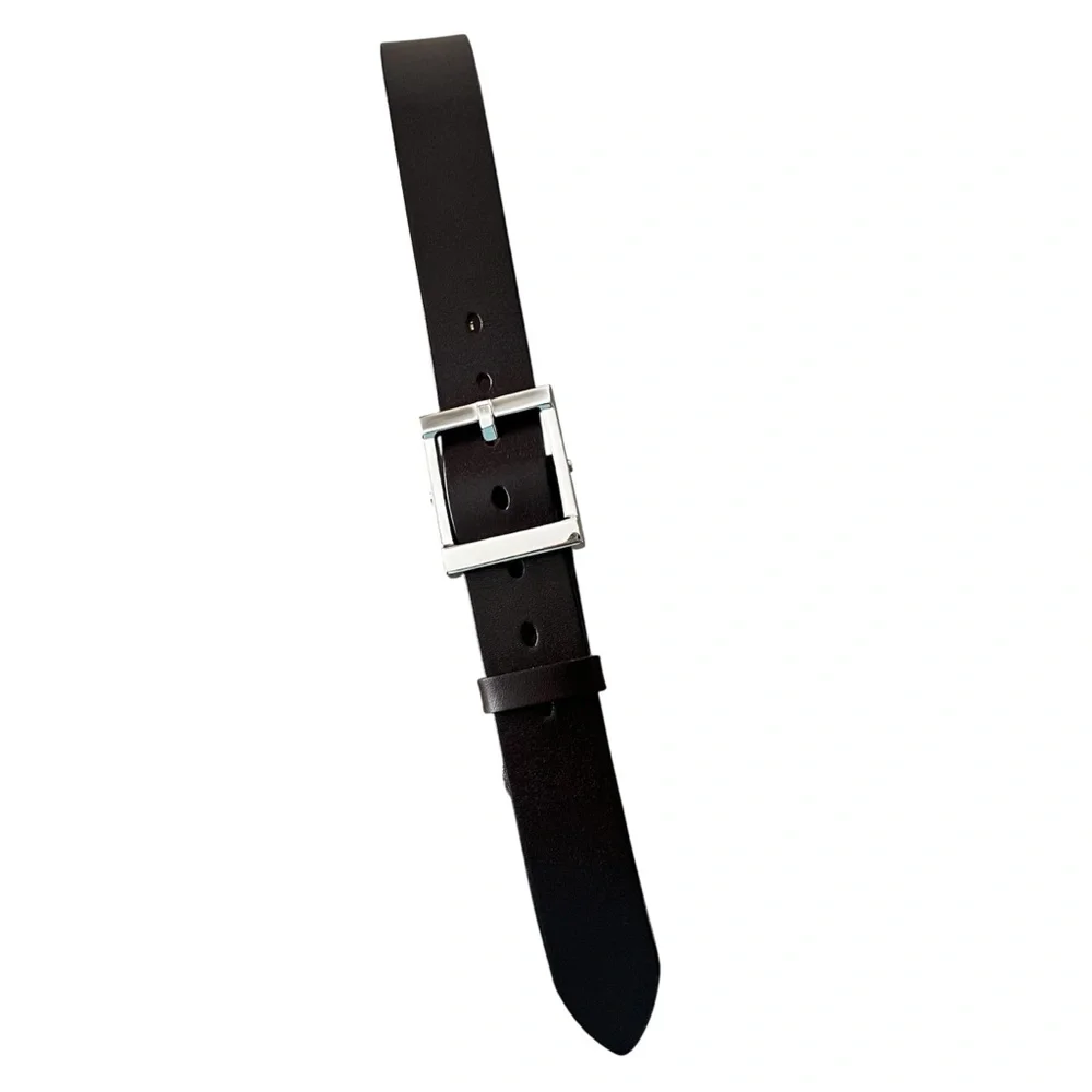 100% Leather Brown Belt with Silver-Tone Buckle 38